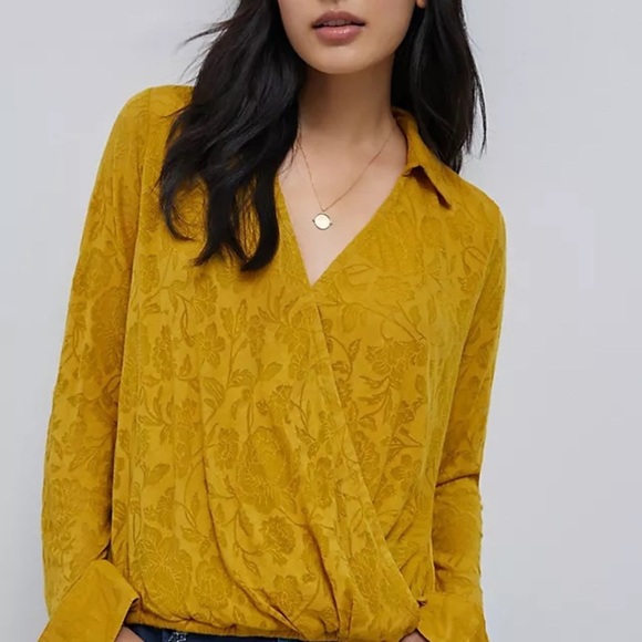 Maeve Lydia Wickeltop Gold Long Sleeve Wrap Blouse - Picture 1 of 8
